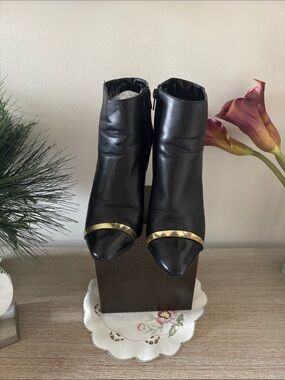 Expressions Black Ankle Booties with Gold Toe Accent